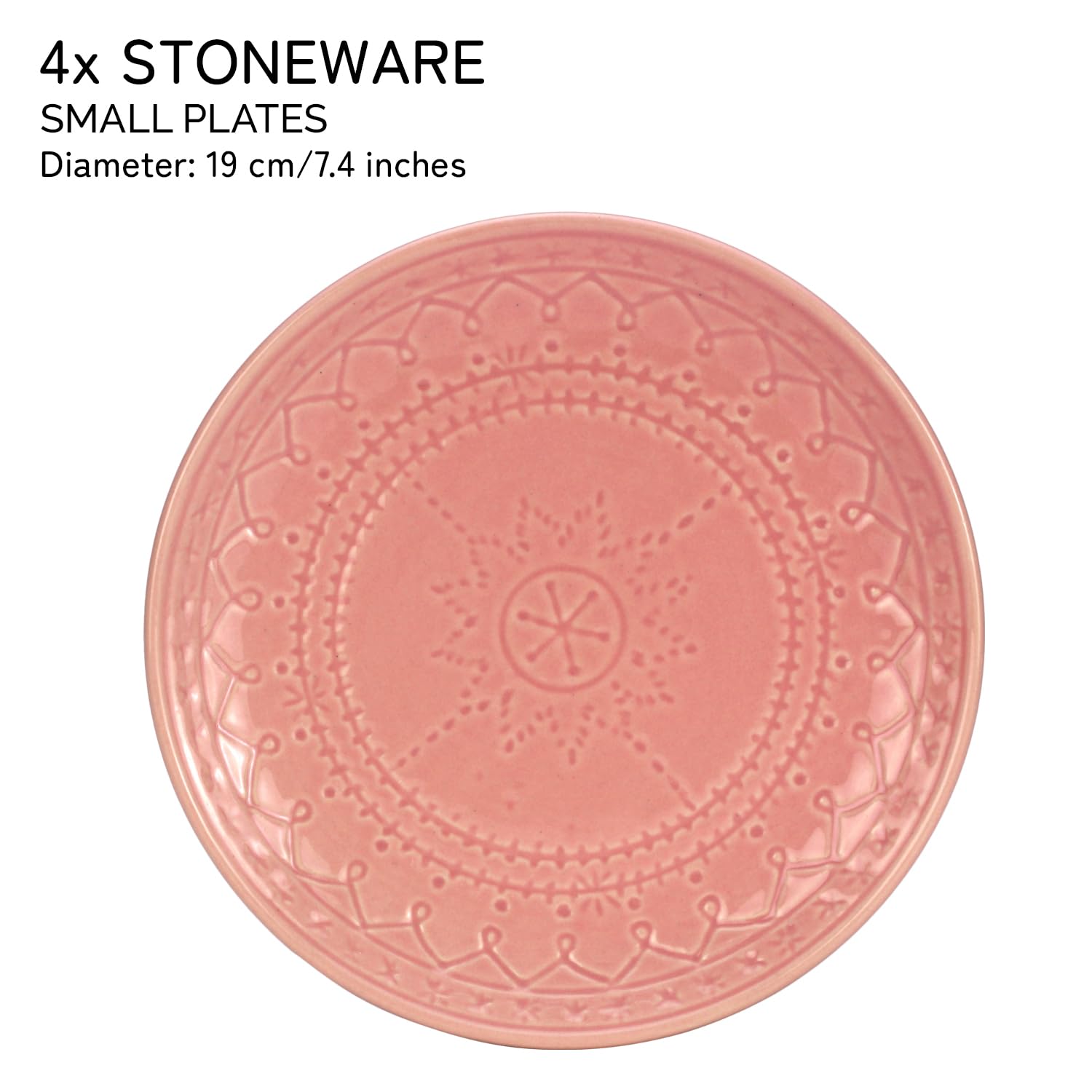 Ceramic Hand Glazed Stoneware Embossed Small Plates Set Of 4 - 7.4 Inch, Light Pink | Microwave Safe & Dishwasher Safe – Handcrafted Quarter Plates Set