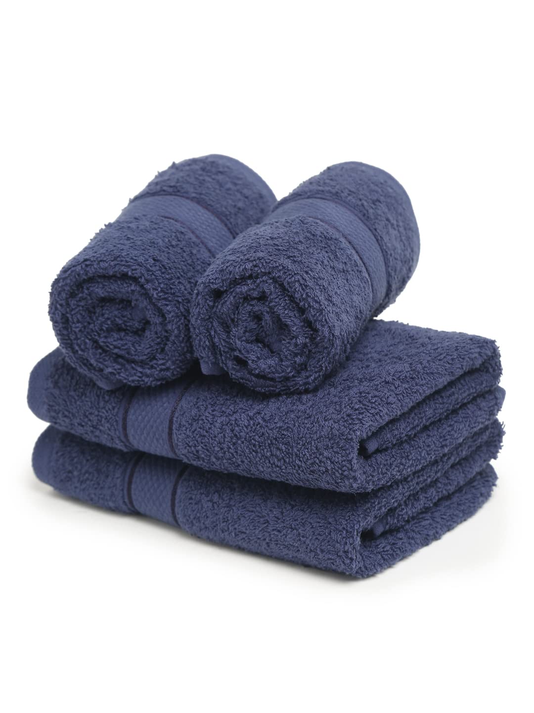 Creeva 100% Terry Cotton Hand Towels 800 Gsm | Highly Absorbent Super Soft, Quick Dry Sports Gym Workout Towel (Set Of 4) - Navy Blue