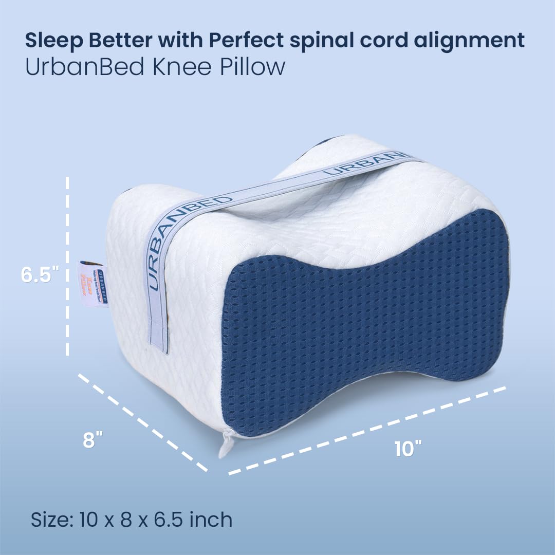 Memory Foam Pillow, Orthopaedic Knee Pillow, Standard Size - 10 X 8 X 6 Inches | Removable White Cover, For Relief From Back Pain, Leg, Hip & Joint Pain, Pregnancy & Sciatica - Pack Of 1