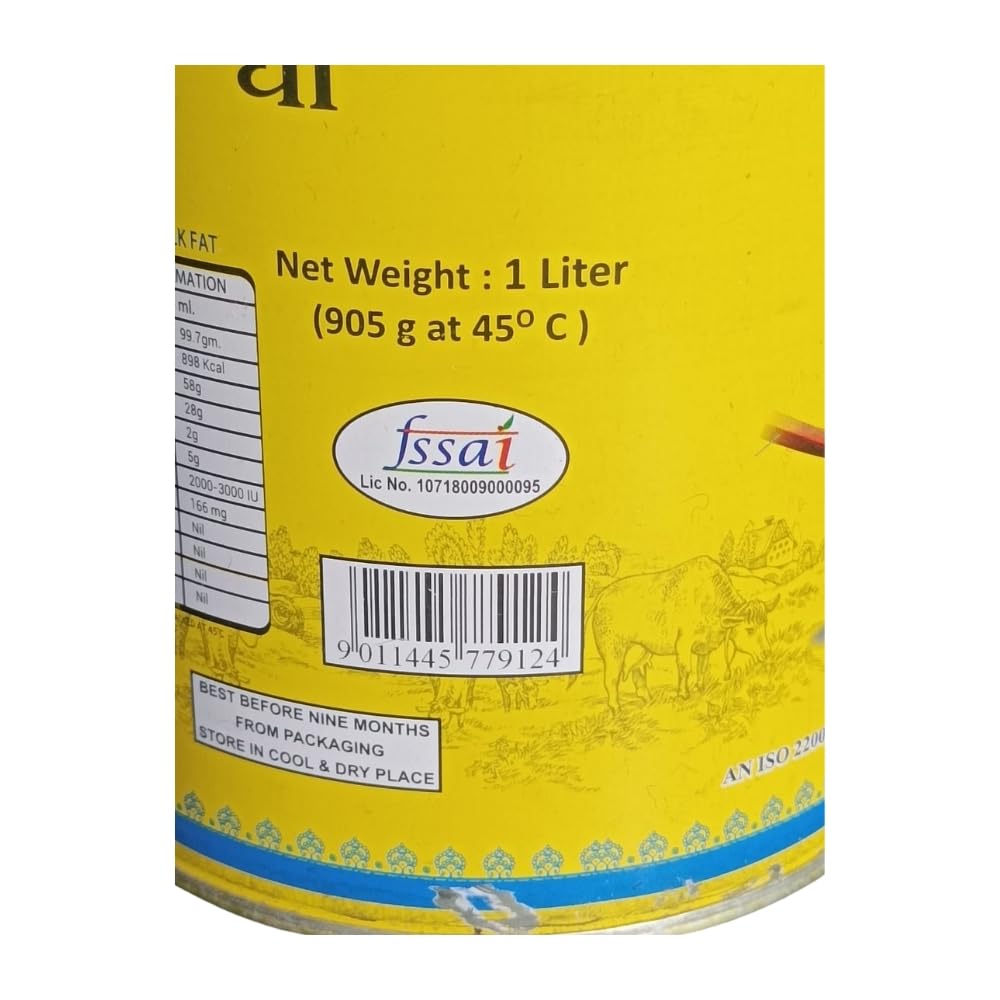 Natural Desi Cow Ghee By Nameet | Rich In Nutrients & Healthy Desi Cow Ghee For Enhance Any Dish | (1 Litr) 33.8 Ounce | Tin Pack