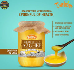 Organic Certifed A2 Ghee By Truefarm | Traditional Hand Churned Vedic Bilona Method Shuddh Desi Ghee Good For Health | (500ml) 16.9 Ounce | Jar Pack