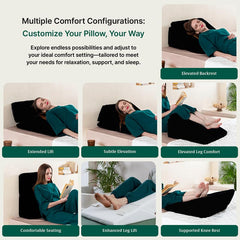 Wedge Pillow, Memory Foam Adjustable Bed Wedge Pillow, For Back Support, Black - 24 L X 22 W X 12 H Inches | For Acid Reflux, Leg Support, Sleep Apnea, Leg Elevation With Removable Cover