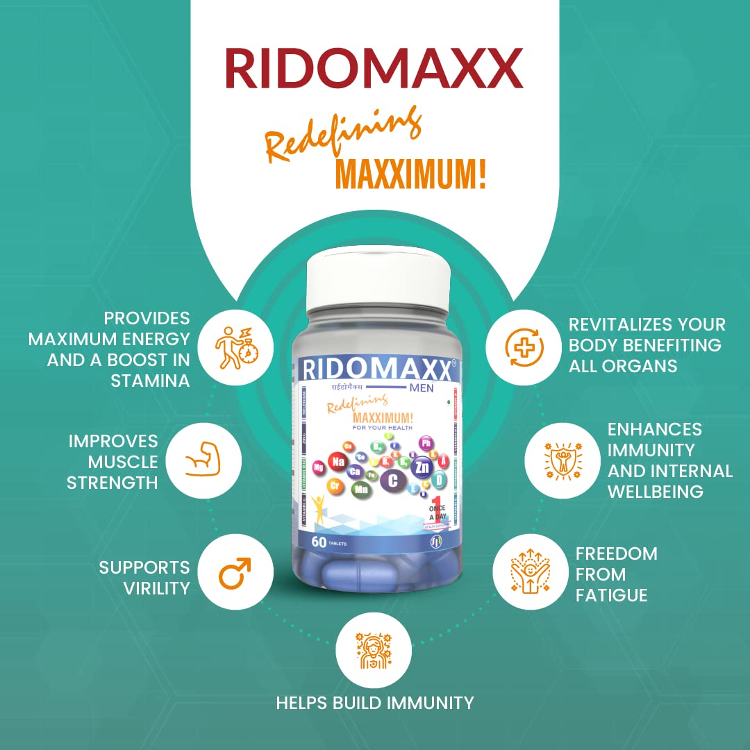 Ridomaxx Multivitamins & Minerals For Men , Improving Bone Health & Revitalizing Your Body | 60 Tablets , 100gm 0.2lbs