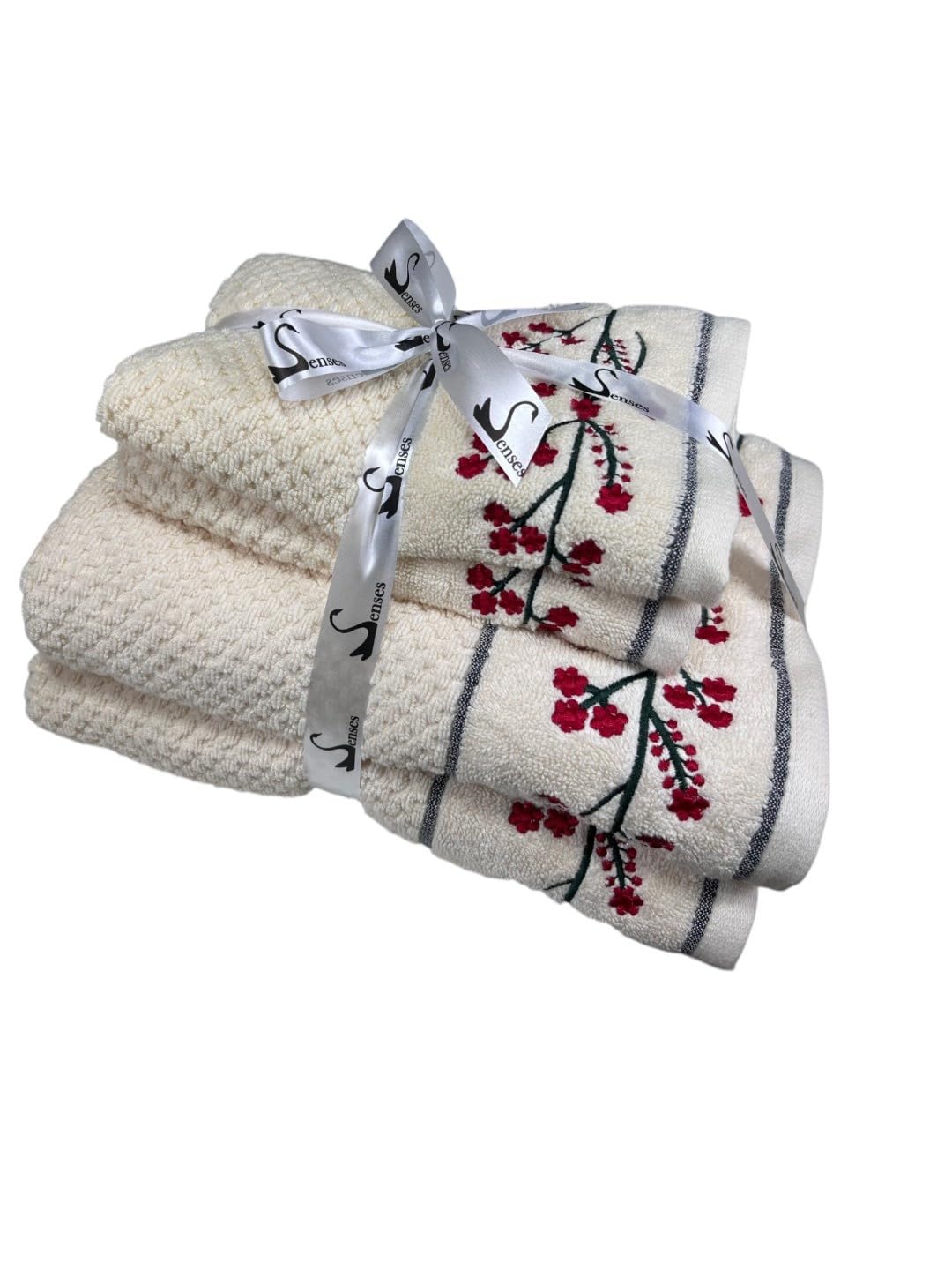 Senses By Riba All Cotton 550 Gsm Embroidered Bath Towel Set - Pack Of 4 (Style 14)