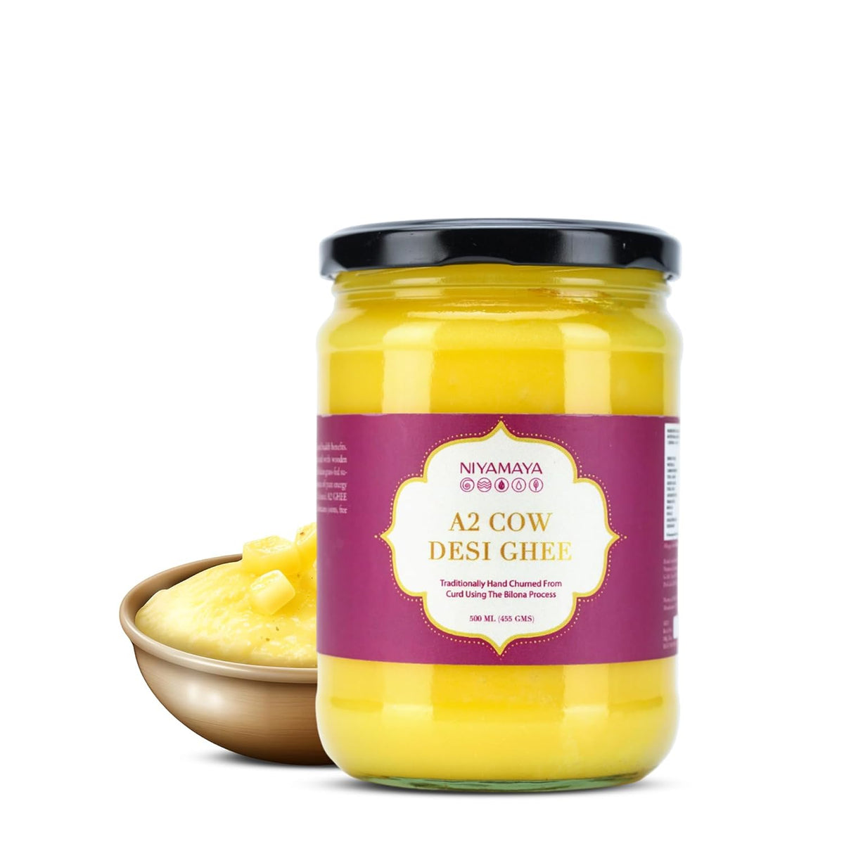 Natural A2 Desi Cow Ghee By Niyamaya | Perfect Aroma & Danedar Cultured Desi Cow Ghee For Weight Management | (500ml) 16.9 Ounce | Jar Pack