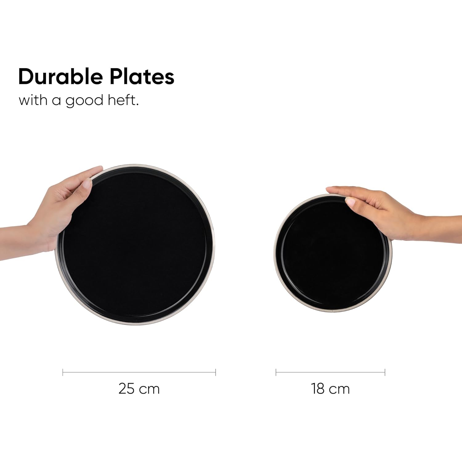Ceramic Dinner Set Of 20 Pcs, Black Rim | Crockery Set For Dining Table - Glossy Finish Premium Stoneware | 6 Dinner Plates + 6 Quarter Plates+ 6 Veg Bowls, 180ml Each+ 2 Medium Bowls, 800ml Each