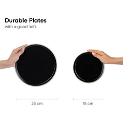 Ceramic Dinner Set Of 20 Pcs, Black Rim | Crockery Set For Dining Table - Glossy Finish Premium Stoneware | 6 Dinner Plates + 6 Quarter Plates+ 6 Veg Bowls, 180ml Each+ 2 Medium Bowls, 800ml Each