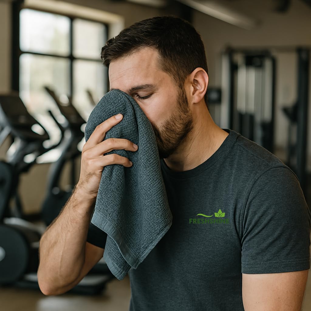 Freshshine Hand Towel 300 Gsm | Super Soft Quick Dry Microfiber Face Towel Napkins For Wash Basin Gym Sports Travel - Grey (Set Of 2)