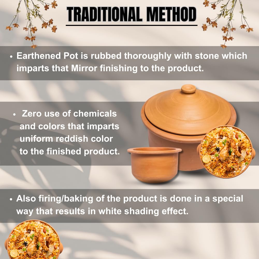 Exclusive Range Unglazed Clay Pot With Lid For Cooking & Serving | Mitti Handi Pot With Lid 2.5 Liters, Pack Of 2 | Red-Ochre (Gerua)