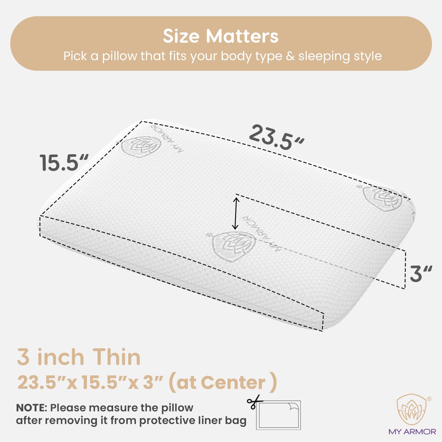 Cooling Gel Memory Foam Pillow, For Neck Pain Relief, Thin Size - 3 Inch | White Pillow With Removable Washable Cover | Orthopedic Pillow Head & Neck, Back Support - Pack Of 1