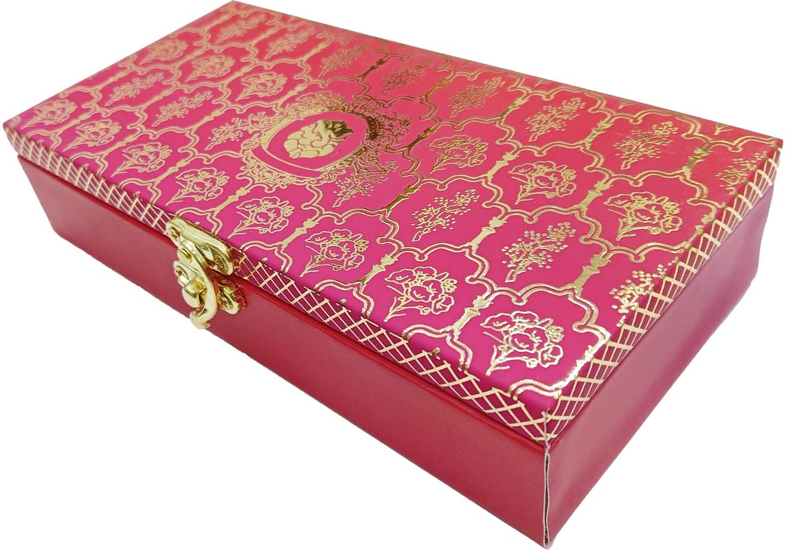 Designer Wodden Fancy Shagun Gift Boxes For Wedding, Shagun Cash Box Or Money Box With Mgi Printing For Wedding, Engagement, Holi, Diwali, Baby Showers, Colour - Pink, Pack Of 3