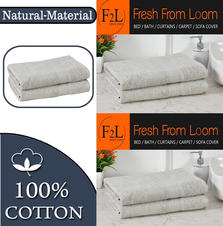 Fresh From Loom Luxury Edition Egyptian 100% Pure Cotton Bath Towel 1200 Gsm | High Water Heavy Soft Dual Stitched Bath Towel (Light Grey) - 2 Pcs