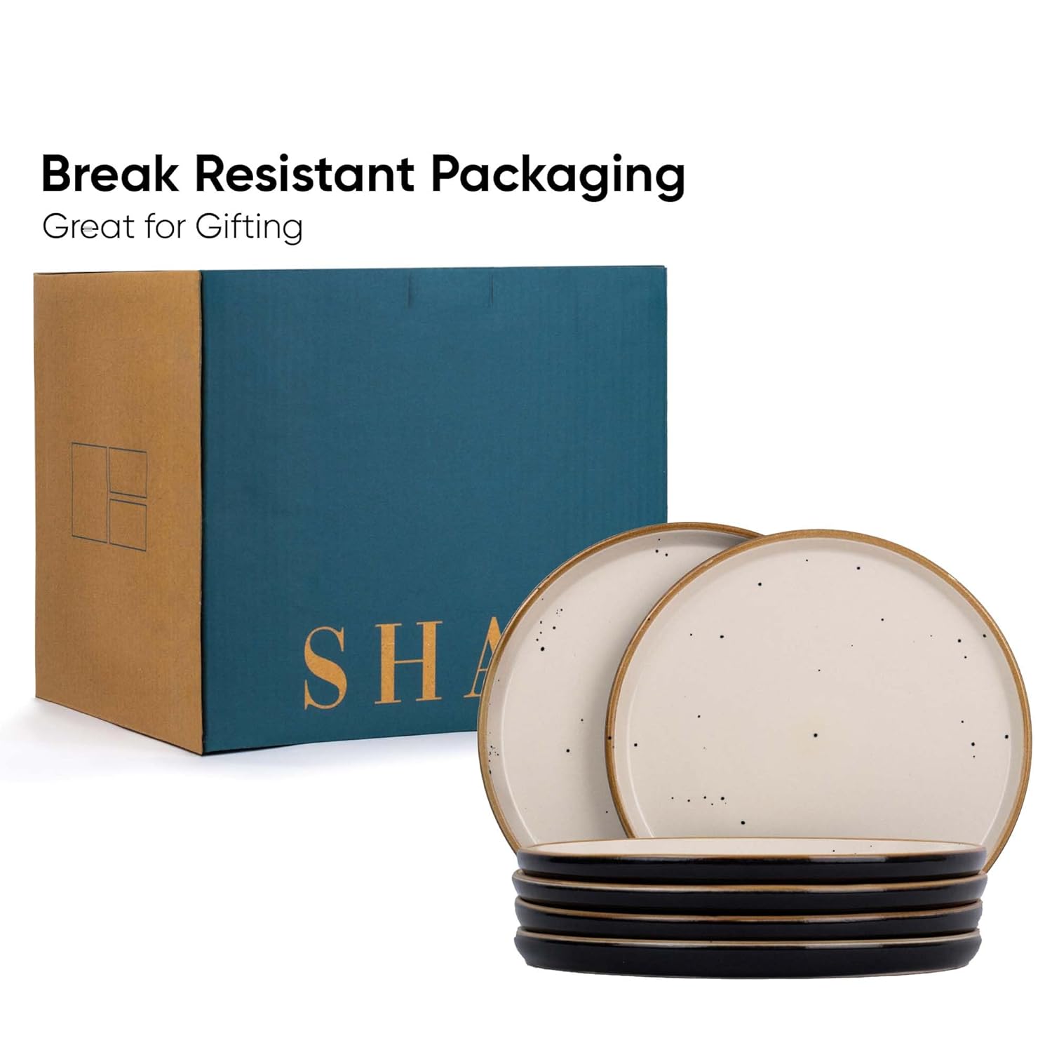 Ceramic Dinner Plates Set Of 6 Pieces, Black Ivory Rim Series | Ceramic Plates Set - Glossy Finish Plate Set | Ceramic Dinner Plates - Plates Set For Dinner | Microwave Safe & Dishwasher Safe