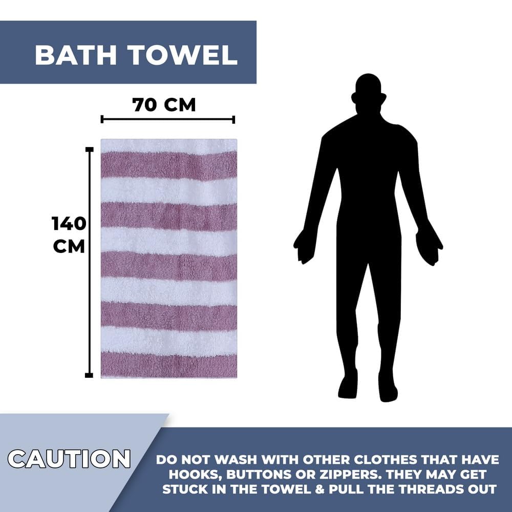 Mjn Microfiber Bath Towels Strip 310 Gsm | Extra Soft Plush & Quick Dry High Absorbency Large Size Towels For Bathing (Wine line)