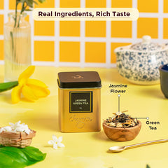 Chayam Jasmine Green Tea - 50gm Tin, 1.7 Ounce | Improves Digestion & Relieves Stress, Enjoy Hot Or Iced - Rich In Antioxidants | Low Caffeine