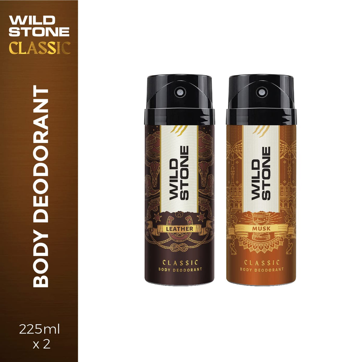 Wild Stone Classic Leather & Musk Body Men Deodorants 450ml 15.2 Fl.oz. | Best Gift For Bestfriend | Pack Of 2