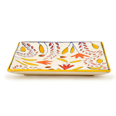 Premium Hand Painted In Traditional Design Ceramic Square Platter - Multicolor, L X B – 18 Cm X 18 Cm | Starter Serving Tray