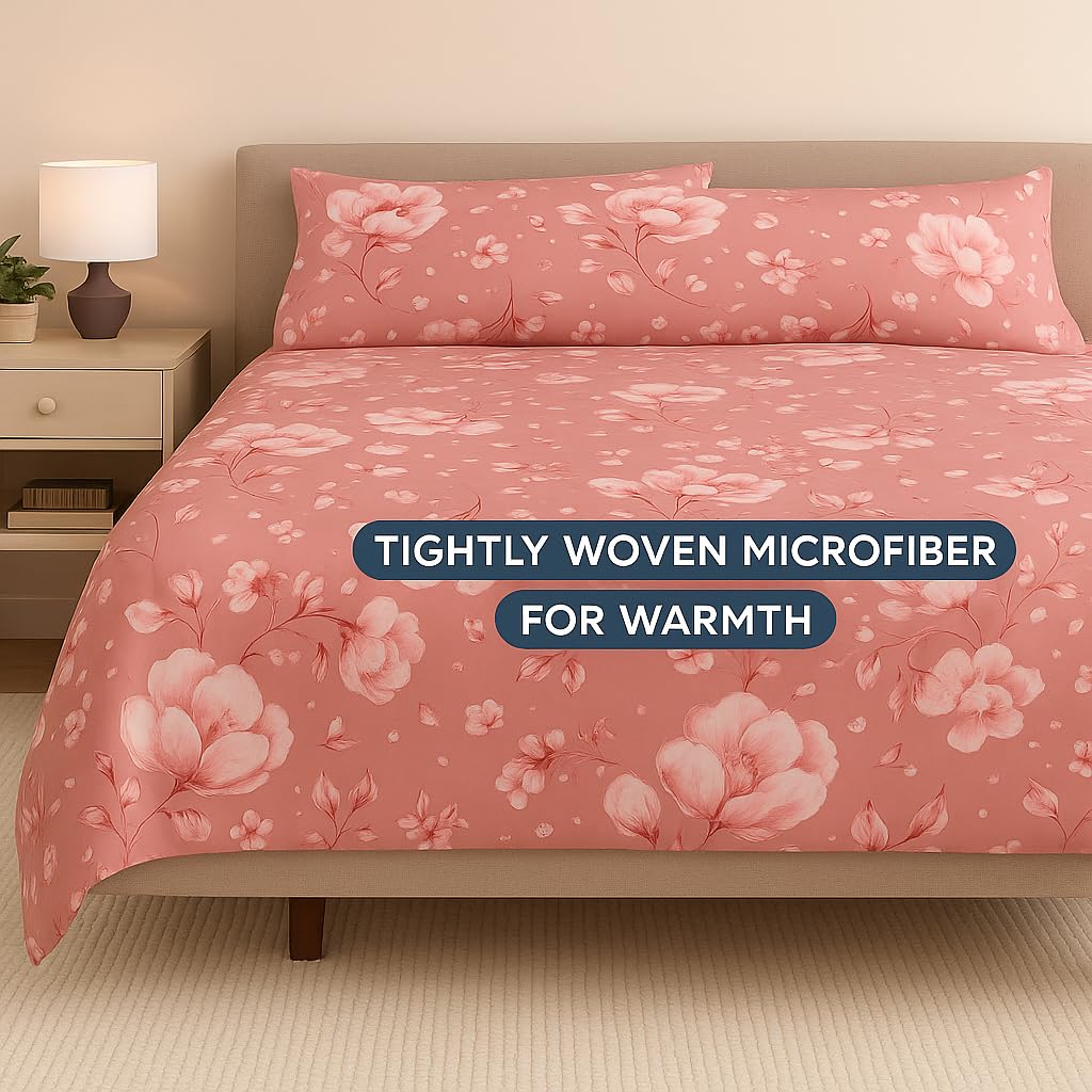 King Size Bedsheet With 2 Pillow Covers - 108 X 108 Inches, Peach | Wrinkle & Fade Resistant Bedding | Perfect For Homes, Hotels, Villas, Resorts & Guest Houses
