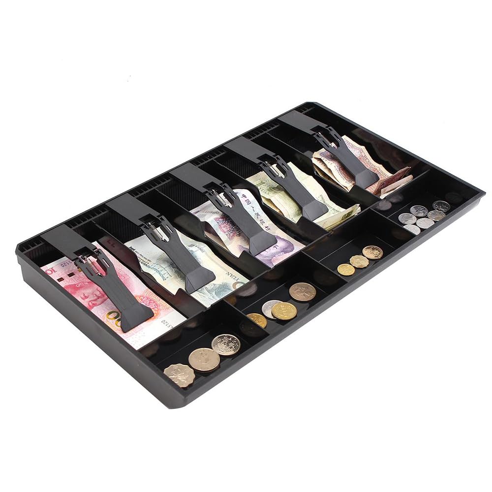 5 Slot Case Drawer, Counter Case Plastic Case Cash Register Box Cashier Coin Drawer Box Cash Drawer Tray 40.4x24.5x3.6cm/15.91x9.65x1.42inch, Colour - Black
