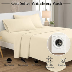 Bedsheets For King Bed With 2 Matching Pillow Covers, Ultra Soft - 108x108 Inch, Ivory | Good For Villas, Resorts, Guest Houses, & Daily Home Use