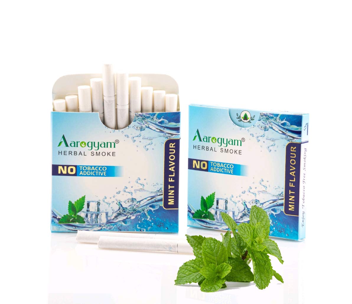 Aarogyam Herbals 100% Tobacco & Nicotine Free Cigarette For Relieve Stress & Mood Enhance Product For Smokers - 10 Sticks In Each Packet Mint Flavour, Pack Of 10