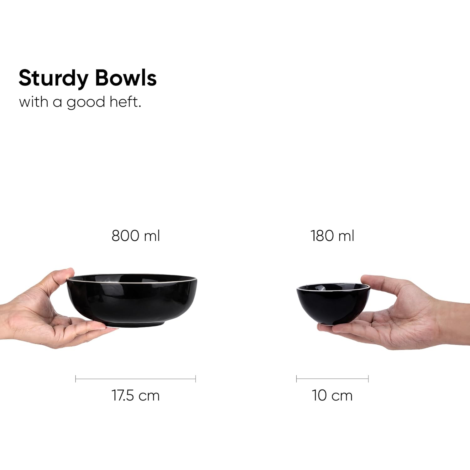 Ceramic Dinner Set Of 20 Pcs, Black Rim | Crockery Set For Dining Table - Glossy Finish Premium Stoneware | 6 Dinner Plates + 6 Quarter Plates+ 6 Veg Bowls, 180ml Each+ 2 Medium Bowls, 800ml Each