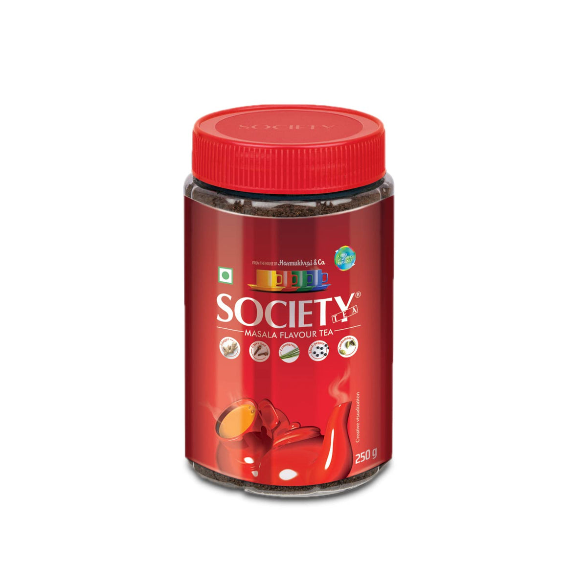 Society Masala Flavor Tea 250gm Jar, 8.8 Ounce - Masala Chai Enriched With Cardamom Ginger Cloves Black Pepper & Lemongrass | Refreshing Classic Masala Tea - No Preservatives, 100% Assam Tea
