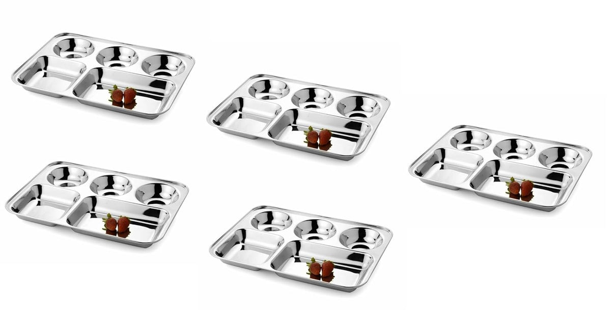 Silver Stainless Steel Sandwich Tray Set, 5 Pieces, Microwave Safe | Set Of 5 Individual Trays In 1 - Pack Of 5, Rectangular Shape