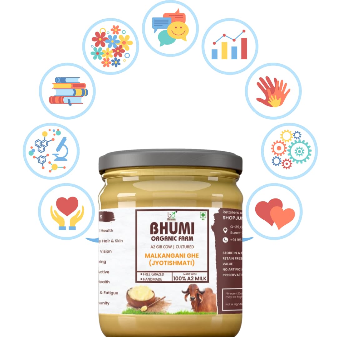Pure Premium Malkangani Ghee (Jyotishmati) By Bhumi Organic Farm | Naturally & Healthy Bilona Method Cow Ghee Perfect For Moisturize Dry Skin | (250ml) 8.4 Ounce | Jar Pack