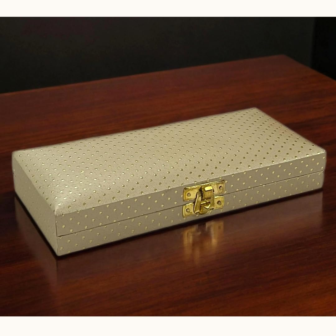Decorative Shagun Cash Gift Box For Money Gaddi, Jewellery, Gifting Sagan Wedding Occasion, Dot Pattern, Leatherette Finish Rectangle Shape, Colour - Gold