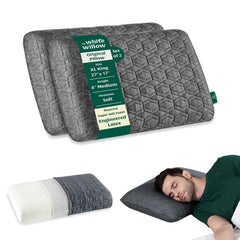 Hard Memory Foam Cervical Pillow For Sleeping, Orthopedic Pillow, Grey - XXL King Size - 4 Inch | Pillow For Neck & Shoulder Pain, For Back, Side & Stomach Sleepers-Extra Firm - Set Of 2
