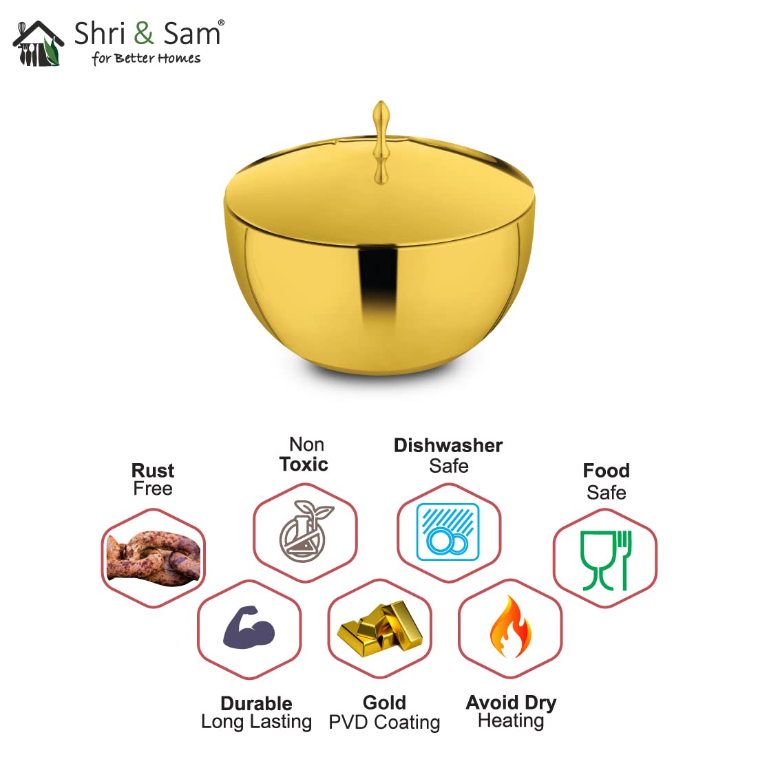 Majestic High Grade Stainless Steel Double Wall Donga With Lid, Gold PVD Coating - 16.5 Cm, 1 Liters | Easy To Clean & Dishwasher Safe