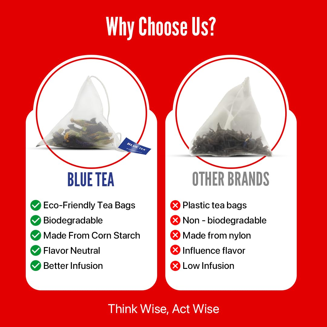 Blue Tea Caffeine Free Hibiscus Classic Herbal Tea - 100 Pyramid Tea Bags | Skin Glow Enhancing Tea - Gluten Free, Non GMO | Plant Based Tangy Taste - Zip Lock Pouch