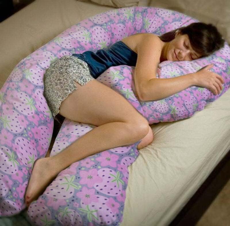 U Shaped Pregnancy Pillow, Maternity Pillow, 100% Cotton Cover, Strawberry Deign, Purple | Super Premium Pillow For Sleeping, Versatile Use, Pregnocare Microfibers, Comfortable Pillow