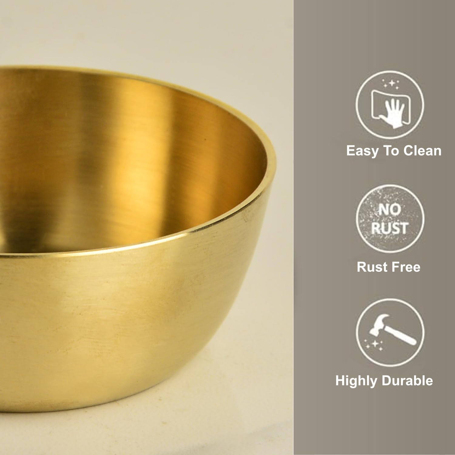 Premium Pure Brass Heavy Bowl For Eating | Diameter - 4 Inches, 200ml, 190 Gm, Matte Finish, Golden Color - Peetal Katori For Pooja