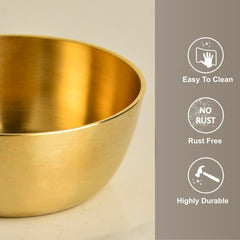 Premium Pure Brass Heavy Bowl For Eating | Diameter - 4 Inches, 200ml, 190 Gm, Matte Finish, Golden Color - Peetal Katori For Pooja