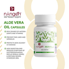 Ningen Aloe Vera Oil Capsules, 500mg For Skin & Digestion, Gluten, Paraben, Soy, Gmo Free | 30 Veg Capsules, 50gm 0.1lbs