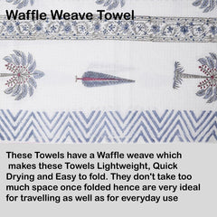 Texstylers 100% Cotton Waffle Weave Bath Towel 900 Gsm | Soft, Quick Dry, Lightweight & Absorbent Large Size Spa Towel For Bathroom, Gym, Travel (Blue Floral) -Pack Of 3