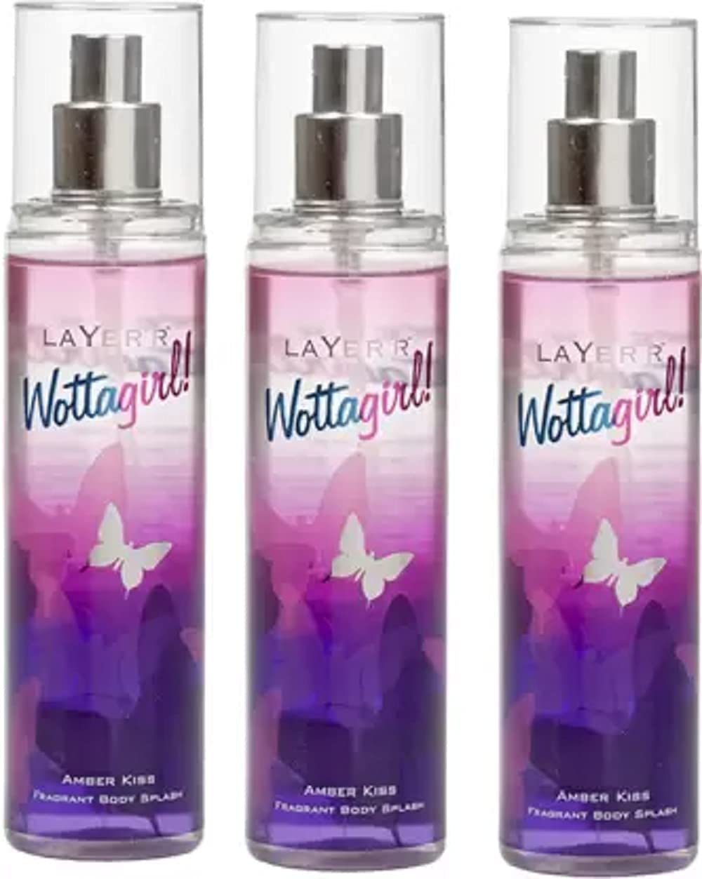 Layer'r Wottagirl Combo Of 3 Amber Kiss Fragrant Body Splash 135ml 4.56 Fl.oz. Each | For Women