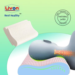 Latex Contour Pillow, Organic Pure Natural Pillow, White, Size - 60 X 40 X 10 Cm | 65 Density, Breathable, Hypoallergenic, Neck Support, Cooling, Latex Contour Pillow By Livon Comforts