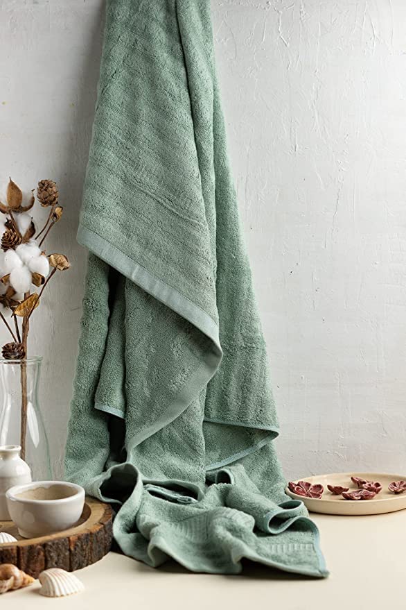 Mush Bamboo Bath Towel 550gsm | Bath Towel For Men & Women Skin Friendly Fabric | Micro Fibre Bath Towel Large Size (Green) - Set Of 2
