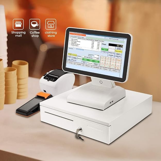 Electronic & Manual Metal Cash Drawer For Point Of Sale (Pos) System With Coin Tray, Colour - White, Material - Alloy Steel