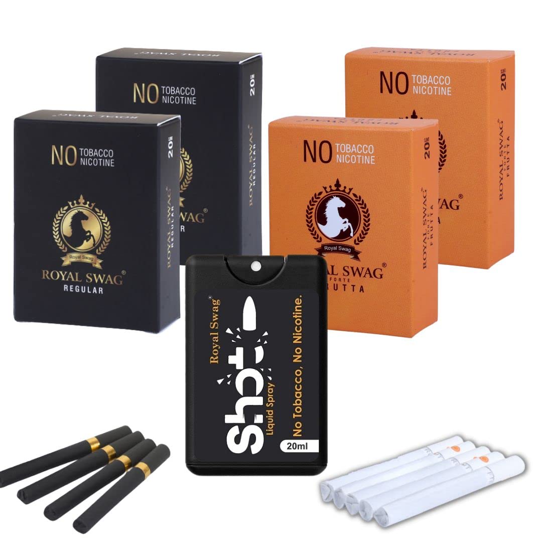 Royal Swag Herbal Cigarette Regular, Frutta Flavoured 80 Sticks 100% No Nicotine & No Tobacco - Smoking Cessation With 100% Natural 20ml Shot Anti Addiction Spray | Pack Of 80