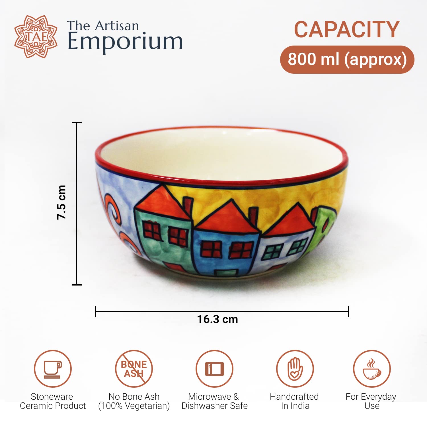 Exotic Panorama Ceramic Serving Bowl Set Of 2 Pieces - 800ml Each, Multicolor | Hand Painted Large Dining Serving Bowls For Serving | Microwave Safe & Dishwasher Safe