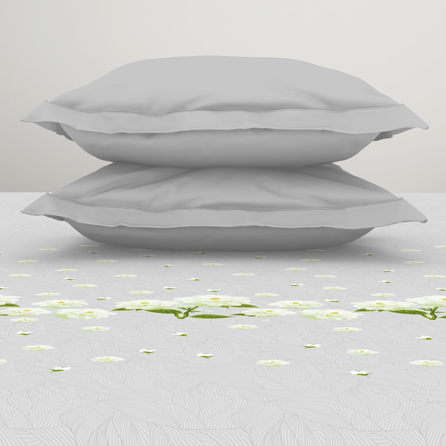 Double Bedsheet With 2 Pillow Covers (Size 88 X 100 Inch) Light Grey | Breathable Pure Cotton Queen Size Bedsheet | Floral Design Bedsheet