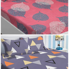 Combo Pack Of 2 Double Bedsheet With 4 Pillow Covers | 90 X 90 Inches, Pink & Grey - Super Soft Premium Brushed Glace Cotton Bedsheet, Breathable & Wrinkle Free