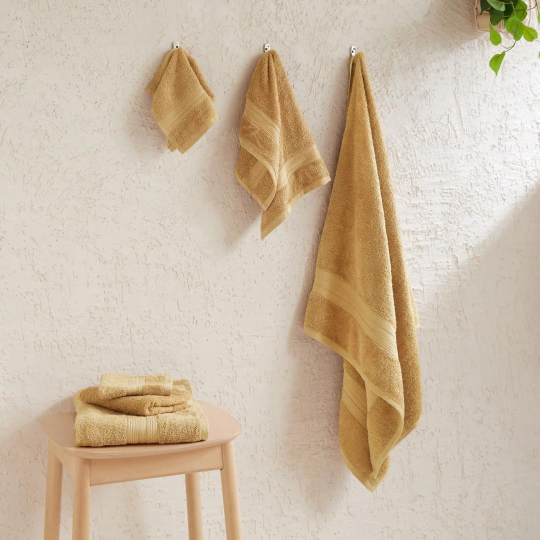 Livspace 100% Cotton 2 Bath, 2 Hand & 2 Face Towel 1300 Gsm | Solid Dyed Super Soft Absorbent & Quick-Dry For Gym & Home Paleto Collection Towel (Beige)- Set Of 6