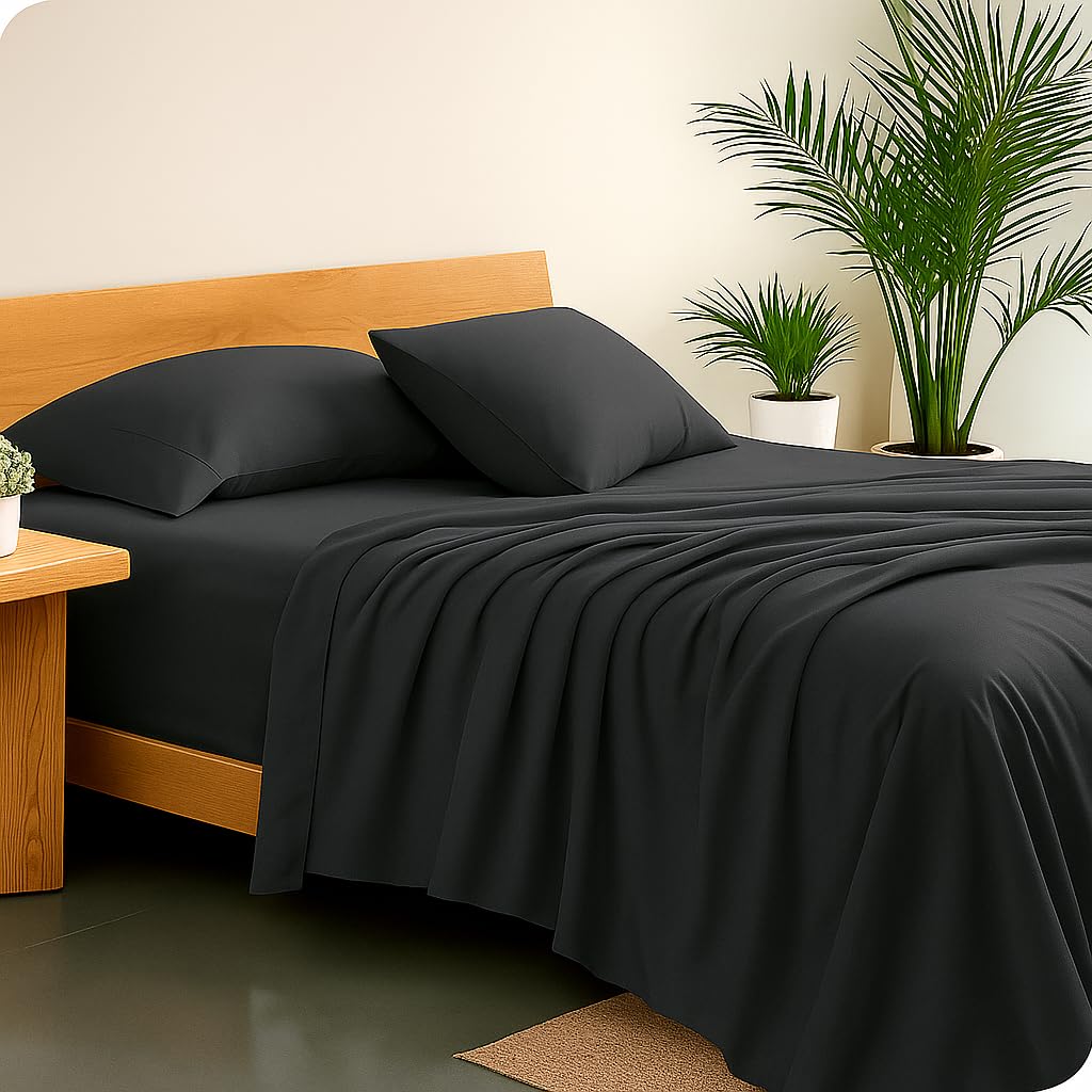 Double Bedsheet For Queen Size With 2 Matching Pillow Cover - 90 X 100 Inches, Dark Grey | Breathable & Durable, Soft Touch & Perfect For All Seasons