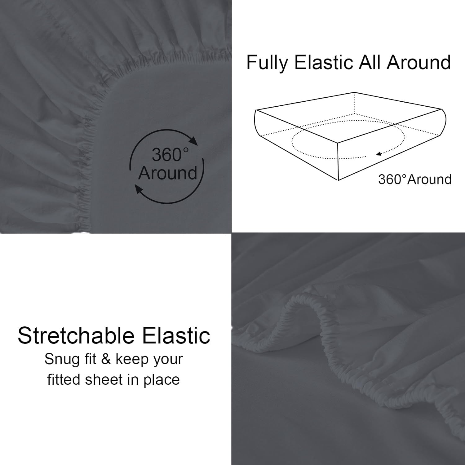 Cotton Queen Size Fitted Bedsheet With 2 Pillow Covers - 60 X 80 + 12 Inches, Dark Grey | Soft & Durable | Perfect For All Seasons, Especially Summer