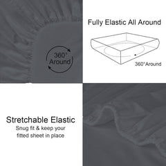 Cotton Queen Size Fitted Bedsheet With 2 Pillow Covers - 60 X 80 + 12 Inches, Dark Grey | Soft & Durable | Perfect For All Seasons, Especially Summer